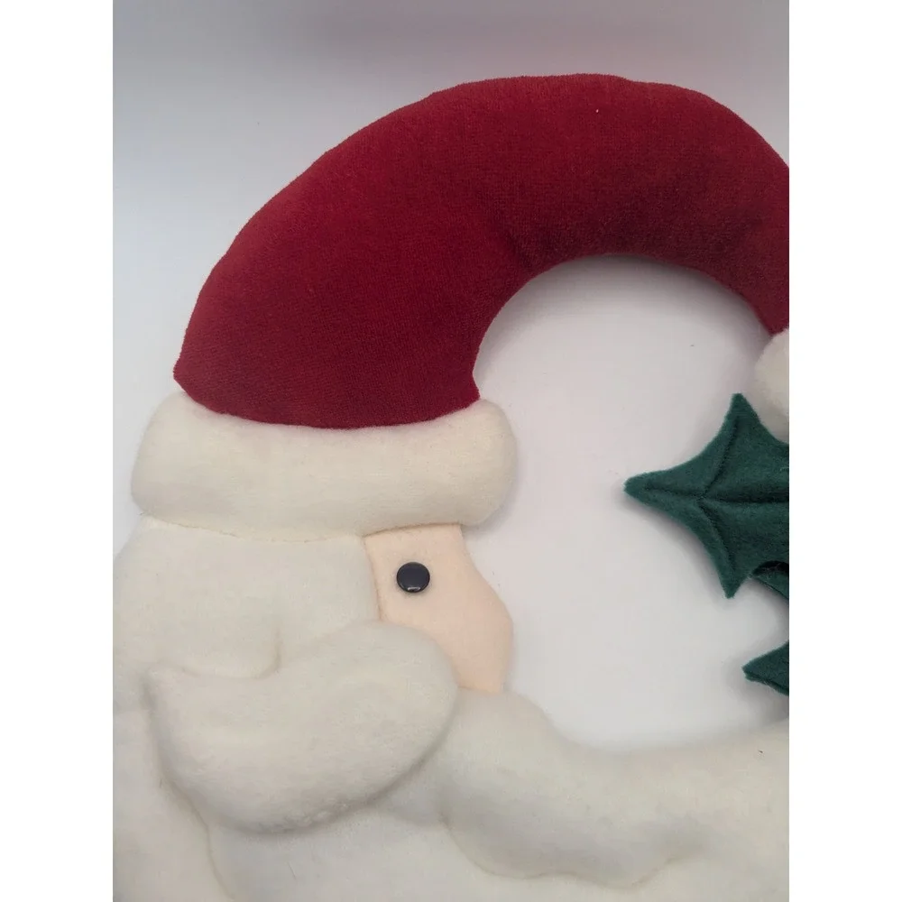 Vtg Plush Santa Claus Christmas Wreath Half Moon Holiday‎ Decoration Holly Berry